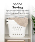 30L Plastic Laundry Hamper With Built In Comfort Carry Handles 2 Pack Nestable Ventilated Clothes Basket in shelf