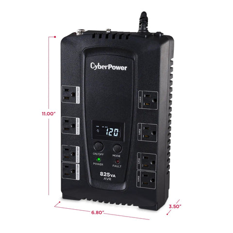 CP825AVRLCD Intelligent LCD UPS Battery Backup and Surge Protector 825VA 450W Eight Outlets with AVR Compact Design for Desktops PCs Gaming Rigs Home Theater and Networking Gear UL Certified