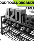 Beefy 32 Inch Heavy Duty Power Tool Organizer Wall Mount with four layers and eight drill holders, 420 lbs capacity.