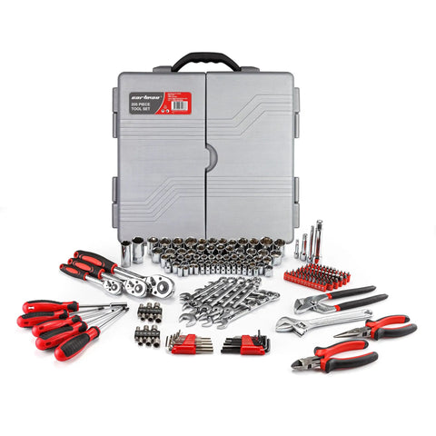 205 Piece Ratchet Wrench Tool Set With 1/4, 3/8, 1/2 Inch Drives, SAE And Metric Socket Kit In Plastic Toolbox, Durable Chrome Finish