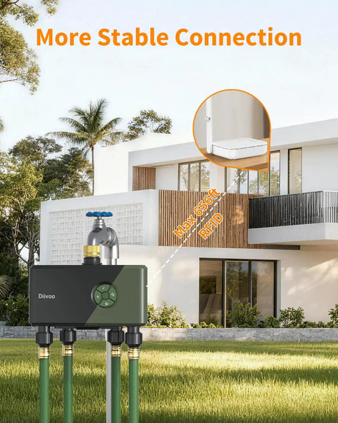 4 Zone WiFi Garden Hose Timer With Brass Inlet Ethernet And Two Point Four GHz WiFi Connection outdoor setup