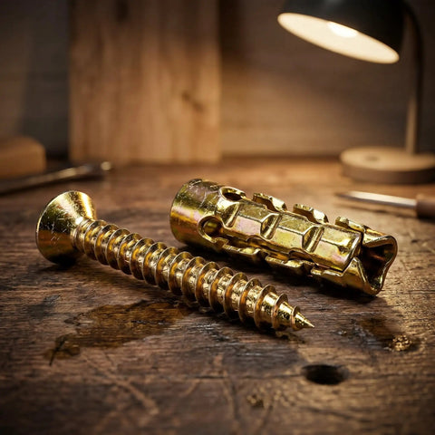 6x14mm Short Expansion Screw Set For Cabinet And Door Hinges, Stripped Hole Repair Kit with Expansion Anchors on wood surface