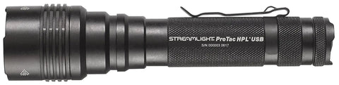 ProTac HPL USB Tactical Flashlight With 1000 Lumens, USB Rechargeable, Beast Mode Brightness, side view showing grip and button.