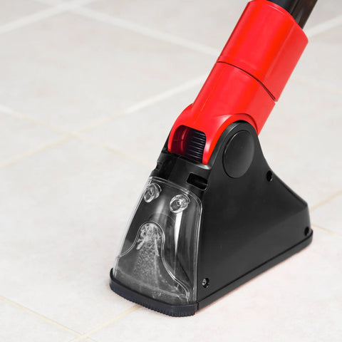Motorized Grout Cleaning Tool For Deep Carpet Cleaners With 1 Inch Grout Line Guides showing tool head on tile