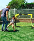 Portable Soccer Goal Set 7x5 Ft Plus 5x3 Point 6 Ft for Youth Practice, large frame in backyard setting, easy setup, weather resistant