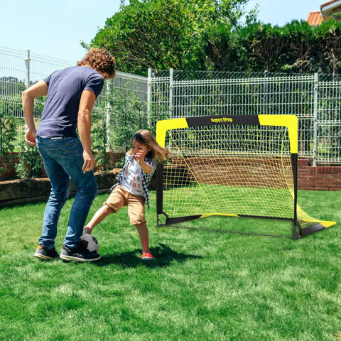 Portable Soccer Goal Set 7x5 Ft Plus 5x3 Point 6 Ft for Youth Practice, large frame in backyard setting, easy setup, weather resistant