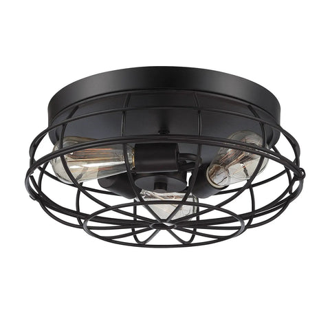 Scout Industrial Rustic Farmhouse Flush Mount Ceiling Light An Elegant 3 Light Fixture With English Bronze Finish, 15 Inch Width And 7 Inch Height, Total 180 Watts, E Type Bulbs Not Included.