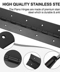 Heavy Duty 16 Inch Piano Hinge, 3 Inch Wide, 0.060 Inch Thick Stainless Steel 304 Black, anti-rust feature highlighted