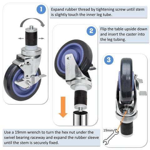 Heavy Duty 5 Inch Swivel Casters With Locking Brake, Expanding Stem Fits Worktables And Equipment Stands installation guide.