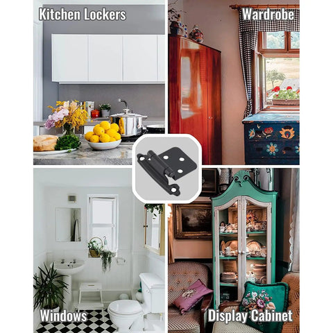 Matte Black Overlay Cabinet Door Hinges Set For Half Inch Overlay SelfClosing Hardware in various home settings