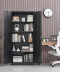 Beefy Heavy Duty Metal Storage Cabinet With Adjustable Shelves And Lockable Doors Tall 71 Inch Black Garage And Kitchen