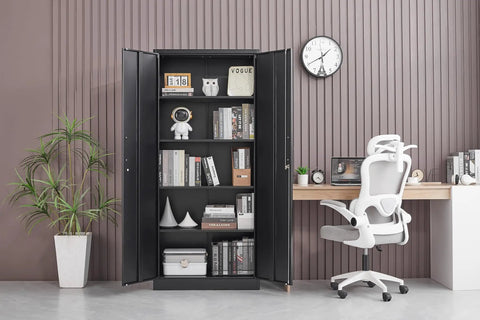 Beefy Heavy Duty Metal Storage Cabinet With Adjustable Shelves And Lockable Doors Tall 71 Inch Black Garage And Kitchen