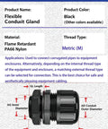 Rock Solid PA66 Nylon Corrugated Conduit Fitting Metric M Screw On Connector shown from side, ideal for connecting pipes to equipment.