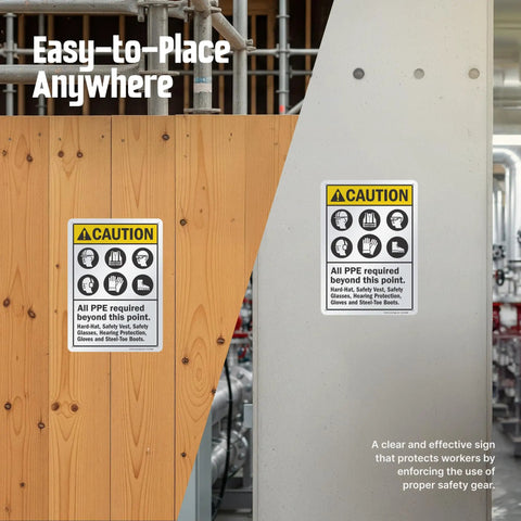 Caution All PPE Required Beyond This Point Sign Made From Durable 40 Mil Aluminum, Weatherproof And Rust Free, 10x14 Inch Safety Sign With Four Corner Holes For Easy Mounting And Built To Last Industrial Warning