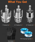 Heavy Duty 3PCS Carbon Steel Pipe Threading Tool Kit for 1/2 3/4 and 1 Inch PVC Pipes drill compatible dies with gloves and tape