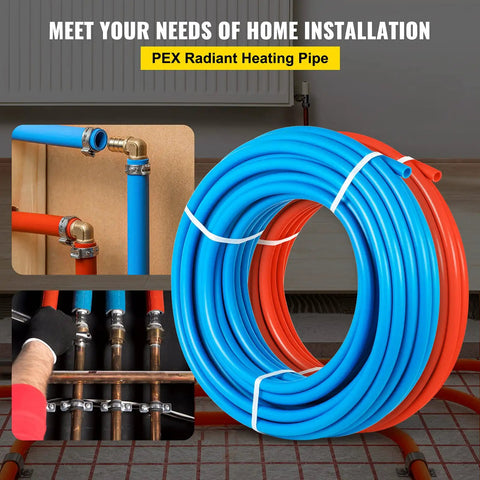 Non Oxygen Barrier PEX B Pipe 1/2 Inch Flexible Tubing 100 Ft Red And Blue for Hydronic Radiant Floor Heating and Water Plumbing