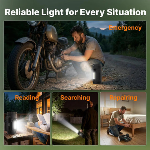 Rechargeable All In One Camping Lantern And Flashlight With Built In Multi Tool Kit used for outdoor repair at night