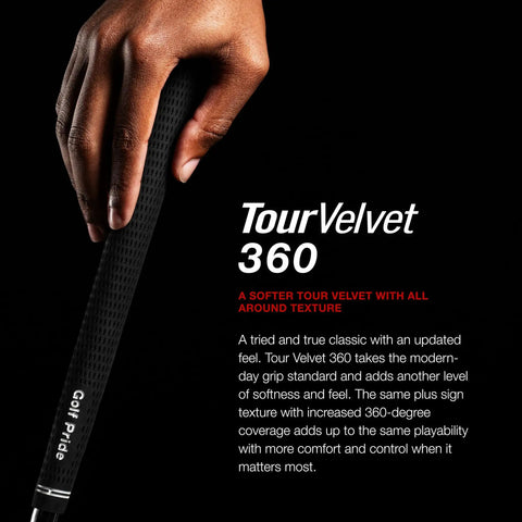 Tour Velvet 360 Golf Grip Midsize White 1 Pack displayed in hand showcasing non-slip texture and soft feel for control.