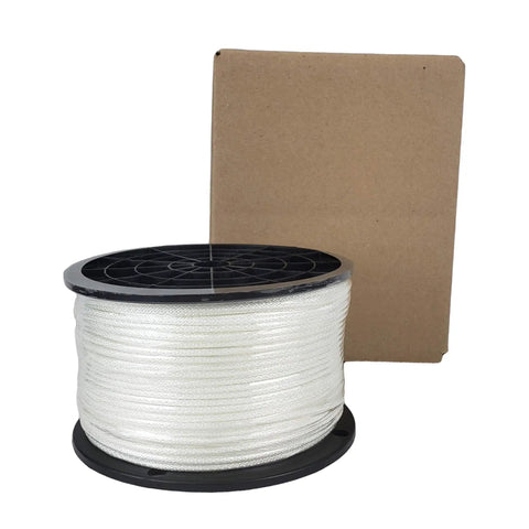 One Eighth Inch White Polyester Rope With Solid Braid Dacron Five Hundred Foot Spool Low Stretch UV Resistant Industrial Utility Cord