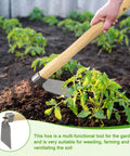 Heavy Duty Curved Garden Hoe Workhorse 15 Inch Stainless Steel Mattock With Wooden Handle used for weeding in a garden