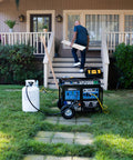 Keep The Lights On With A 12000 Watt Dual Fuel Portable Generator For Whole Home Power Backup Gas Or Propane in front of house
