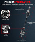 Product specifications for Front Left CV Axle Shaft Assembly For Honda Accord 2008 To 2015 Civic And Acura Tsx with spline details.