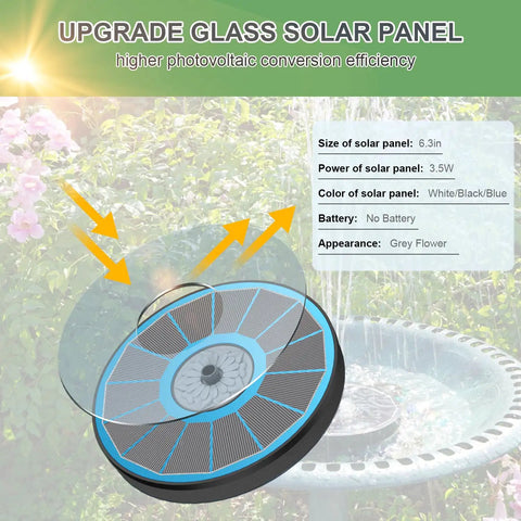 Solar Bird Bath Fountain With Glass Panel And Direct Sunlight Power High Efficiency 3.5W Water Pump For Outdoor Garden Decor