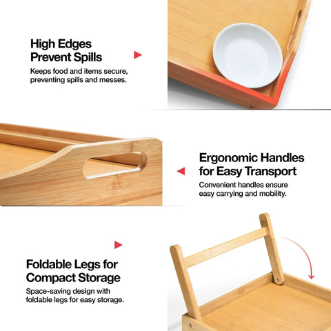 Premium Bamboo Bed Tray With Smart Foldable Legs And Secure Carry Handles, Smooth Laptop Desk For Morning Breakfast In Bed Or Lazy Couch Kickbacks, Essential Everyday Tool For Remote Work Grind Or Cozy Reading Hangouts