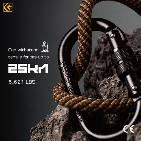 Beefy Locking Screwgate Carabiner 25kN Heavy Duty For Climbing Rappelling CE Certified Carbon Steel Midnight Black