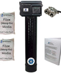 AFWFilters AIP10 air-injection iron filter on Vortech black tank with stainless bypass; two Filox media bags and manual.