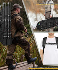 Fisherman using Fishing Rod Backpack Carrier For Eight Rods And Reels Heavy Duty Tackle Bag with Separate Compartments