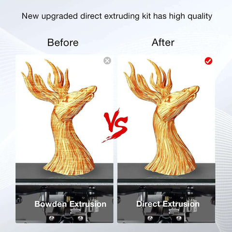Comparison of a 3D print with Bowden extrusion vs. Direct Drive Upgrade Bracket Kit for Ender 3 V2 Pro and Ender 3, also fits Voxelab Aquila.