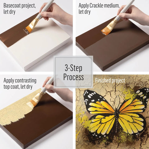 Crush Your Next DIY Project With This Heavy Duty Crack Finish Medium That Brings A Sick Distressed Look To Wood And Any Hard Surface Acrylic Craft Setup, 3-step crackle application process.