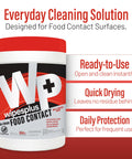 All Purpose Food Contact Cleaning Wipes No Rinse No Residue Quick Dry Formula Disinfecting Wipes For Restaurants Foodservice Schools Pro Grade Canister 100 Count shown with features of ready-to-use and quick-drying formula