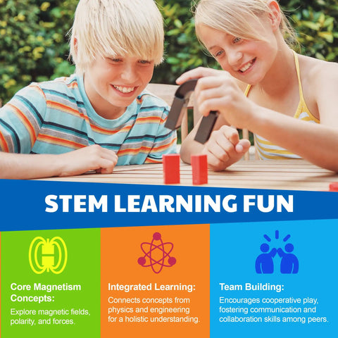 Children engaging with Hands-On Magnet Exploration Kit for Kids Ages 5 and Up with magnetic toys and U-shaped magnet.