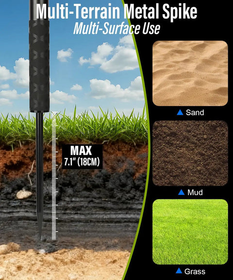 Golf Tripod And Selfie Stick Kit ground spike in sand, mud, and grass for real swing training and recording, 7.1-inch depth