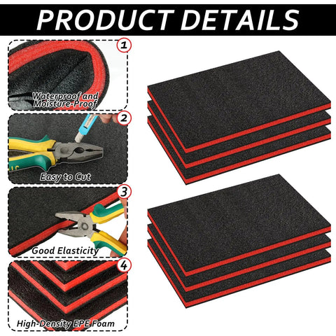 6 Pack Tool Box Foam Inserts 17.7 X 12 X 1 Inches For Cases Cuttable Polyethylene Sheets Red And Black Shadow Liner Kaizen Organizer Craft Foam Pads For Toolbox And Hard Case Pro Grade Drop Protection For Cameras And Gear, stacked foam sheets