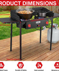 Two Burner Camping Stove With Windscreen And Side Shelves Bag Auto Ignition Regulator 150000 BTU High Pressure Propane Burner