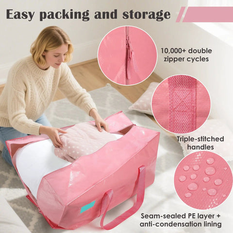 Extra Large Six Pack Moving Bags With Hella Roomy 93 Liter Build Smooth Glide Side Zippers Heavy Duty Waterproof Foldable Storage Totes For College Dorm Stashes And Home Organization Pink