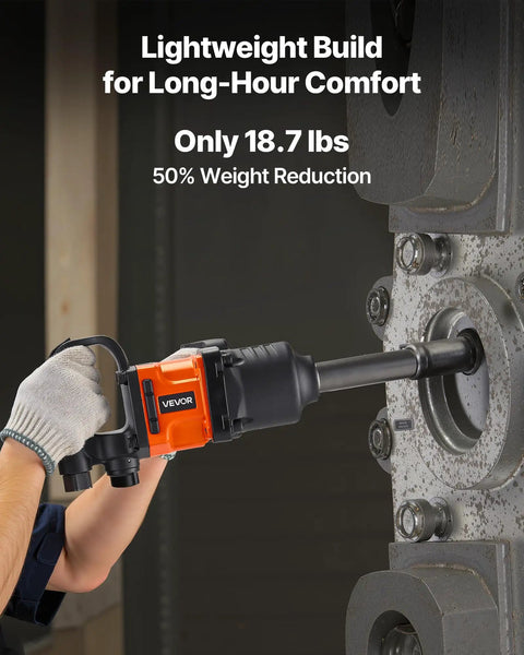 One Inch Pneumatic Impact Wrench Dishing Out 1800 Ft Lbs Of Raw Breakaway Torque With Six Inch Extended Anvil in use.