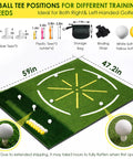 Top view of 5x4ft Dual Turf Golf Hitting Mat with Built In Ball Tray, Alignment Guide, and Seven Hitting Holes