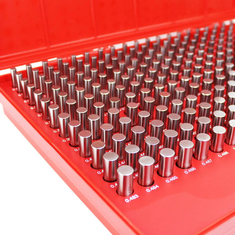 Steel Pin Gauge Set 250 Piece M2 Bearing Steel With Plastic Case 0.251 to 0.500 Inch Range Minus 0.0002 Inch Tolerance And 0.001 Inch Steps For Carpenters And DIYers In Home Improvement, red case