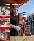 Heavy Duty Magnetic Drill Press 2 Inch Capacity With 210mm Stroke 13000 N Magnetic Hold used vertically by man