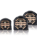 Pro Grade Tape Measure Set With Sixteen Foot And Twenty Five Foot Dual Sided Blades MIL X Coated Case displayed