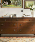 Four Pack Two Point Four Inch Antique Brass Flower Cabinet Knobs With Vintage Floral Drawer Pulls on dresser