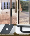 2 Pack Black Aluminum Barn Door Handles With 5 Inch Center Hole Sliding Closet Door Pulls For Wardrobe Cabinet Garage Gate 148mm L X 25mm W Rust Resistant Includes Four 16mm Screws And A Screwdriver installed on glass doors
