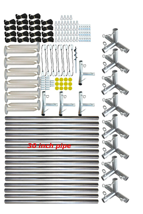 Components of the EZ Up Batting Cage Frame Kit for Baseball and Softball, 12 Foot By 12 Foot By 55 Foot Size