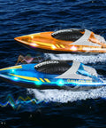 Rad Two Pack Remote Control Boat for Pools and Lakes Night Racing LED RC Boat model on water with lights glowing