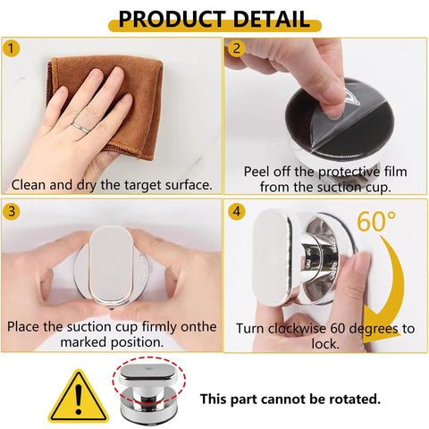 Two Pack Suction Cup Door Handle No Drilling Install For Shower Glass Doors Cabinets And Mirrors 62x50mm Silver Easy Press Lock And Turn For Secure Hold, installation steps