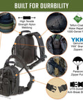 Detailed features of Straight Up Rugged Tactical Sling Bag Crafted For Real Life Hustles And Weekend Ventures with YKK zippers and durable nylon.